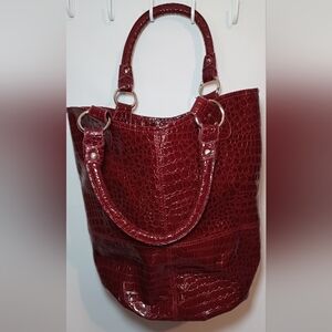 Elegant Deep Red Crocodile Lesther Tote Bag Purse Satchel Country Chic By A Line
